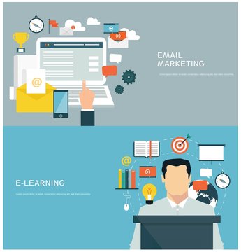 Flat design concepts for email marketing and e-learning