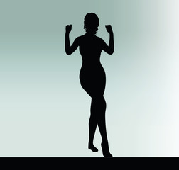 woman silhouette with hand gesture power and might