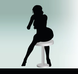 woman silhouette with sitting pose leaning on table
