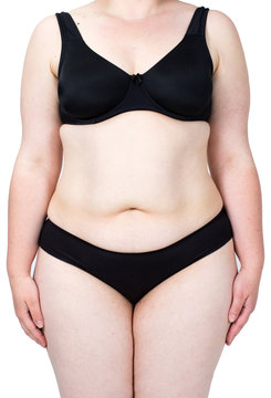 Obese neglected body isolated over white background.
Woman showing her fat body. Healthy lifestyles concept.
