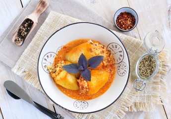 Peppers stuffed with meat and rice