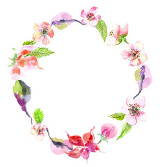 Watercolor apple flowers wreath