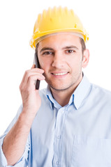 Modern engineer talking on smartphone