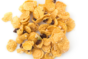 cornflakes and caramel isolated on white background