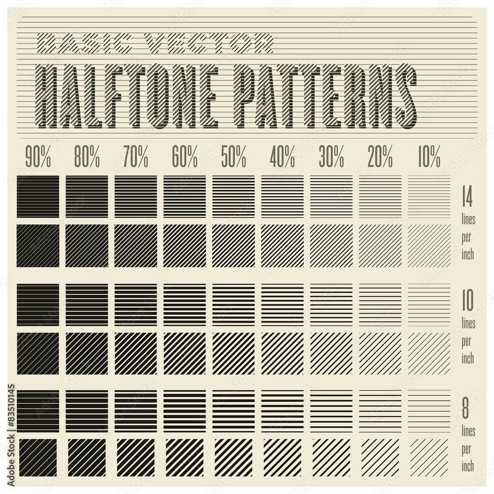 Wall mural vector halftone pattern - basic vector halftone lines seamless patterns (with swatches)