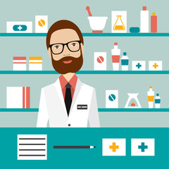 Doctor office workplace. Flat vector illustration.