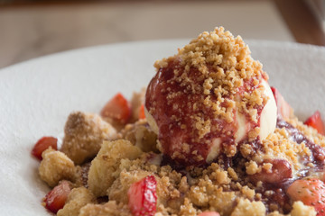 Strawberry Crumble Pancake on plate