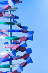 Molecular, DNA and atom model in science research lab