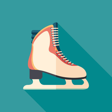 Figure skating flat square icon with long shadows.