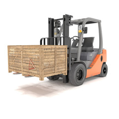 Gabelstapler mit Holzkiste