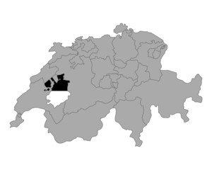 Karte Schweiz mit Fahne von Freiburg