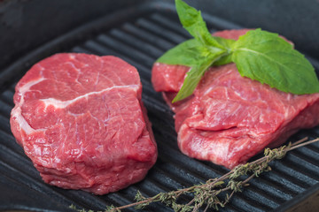 Raw fresh beef Steak on grill pan