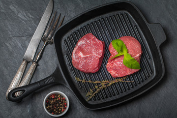 Raw fresh beef Steak on grill pan