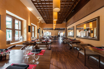 Cafe restaurant interior wooden furniture