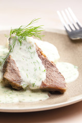 dill sauce with beef meat