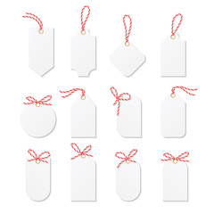 Tags and labels with bakers twine bows ribbons - 83514531