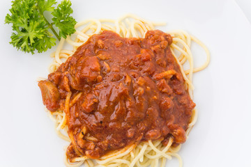 spaghetti with tomato chicken sauce