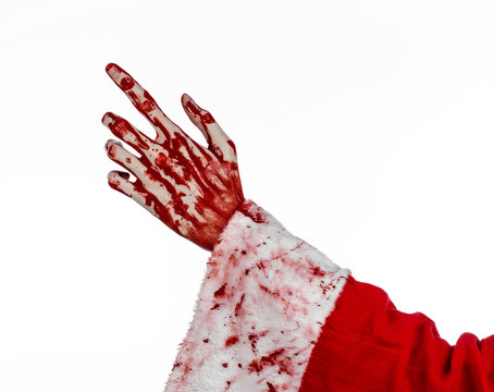 Santa Zombie bloody hand on a white background