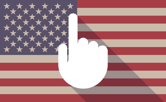 USA flag icon with a pointing hand