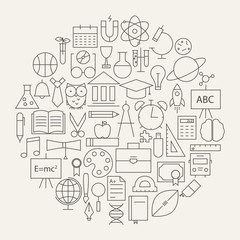 School and Education Line Science Icons Set Circular Shaped
