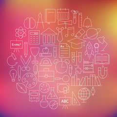 Thin Education and School Line Knowledge Icons Set Circle Shaped