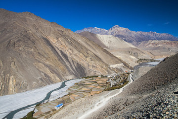 view of the Himalayas surrounded the village Kagbeni