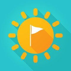Long shadow sun icon with a golf flag