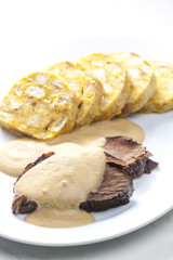 sirloin on cream with dumplings