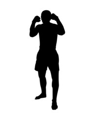 Silhouette of a muay thai fighter in guard