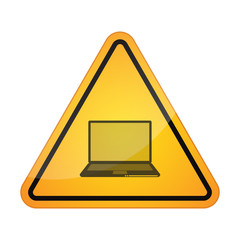 Danger signal icon with a laptop