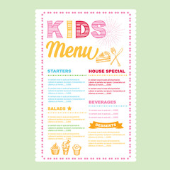Kids menu. Vector template.