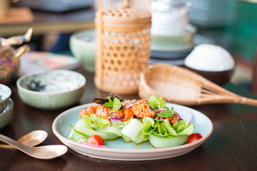 Spicy salmon sald. Thai style salad.