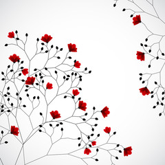 Abstract nature background with red flowers. Vector
