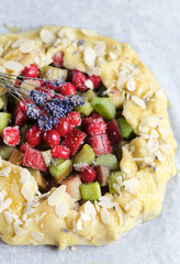 Homemade  rhubarb and cranberries galette