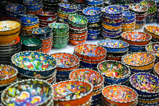 Painted pottery traditional turkey markets dish bowls