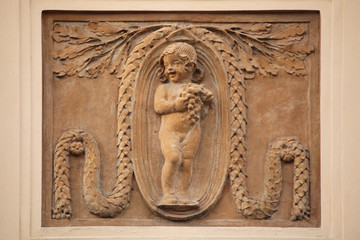 Art Nouveau building decoration in Prague, Czech Republic.