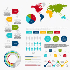 Business data market elements dot bar pie charts diagrams and gr