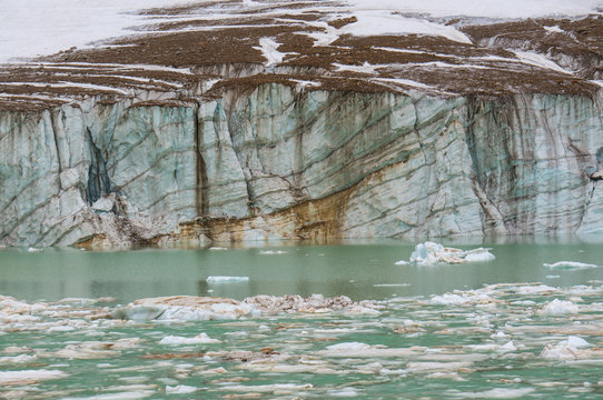 View into land across Cavell pond of the Cavell Glacier, Mount Edith Cavell area, Jasper National Park, Alberta, Canada