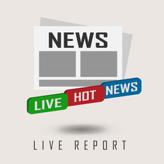 vector illustration of a live report with button live hot news