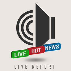 vector illustration of a live report with button live hot news