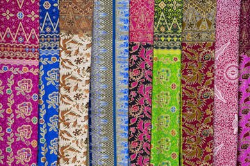Assortment of colorful sarongs for sale, Island Bali,  Indonesia