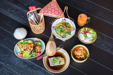 A big assortment of Thai foods and appetizers