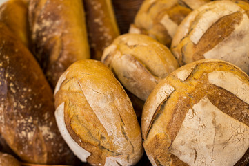 Selection fo various cereal homemade breads on display