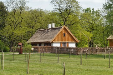 Farm, wooden and brick buildings of the area of the museum 
