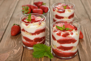 Dessert with strawberries and whipped cream