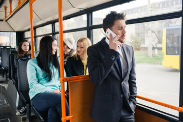 Man Talking on Cell Phone, public transportation