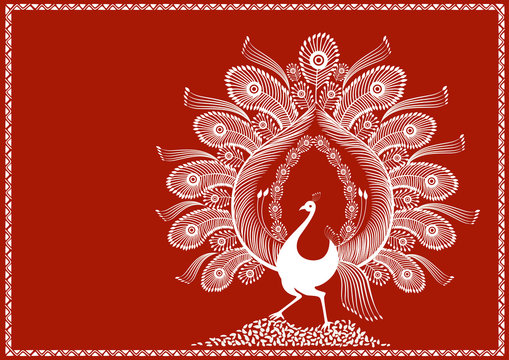 ' Peacock ' Ancient Indian Tribal Art - WARLI
