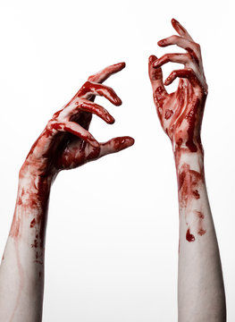 bloody hands killer zombie isolated on white background