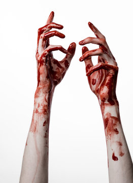 bloody hands killer zombie isolated on white background