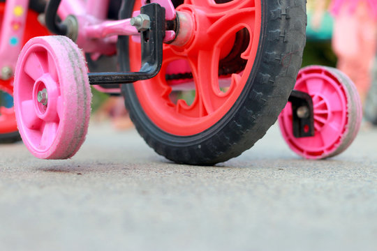 Close-up Kids Bike With Training Wheels